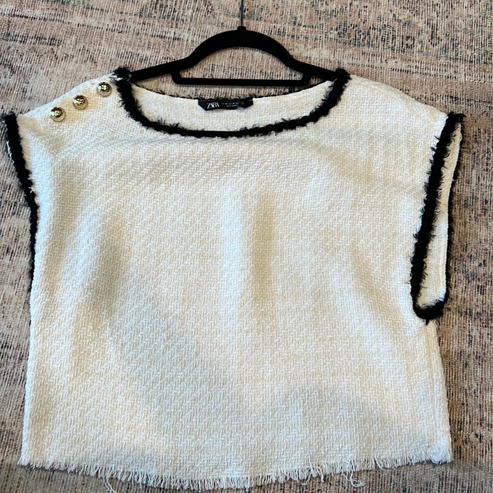 Zara white tweed look top